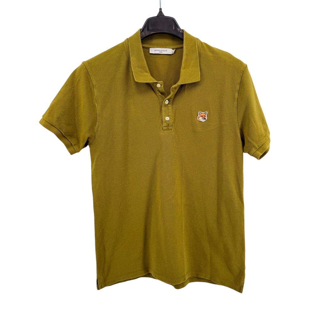 Maison Kitsune Polo Shirt Mens Large Pre-Owned Olive Green Fox Head Patch Casual